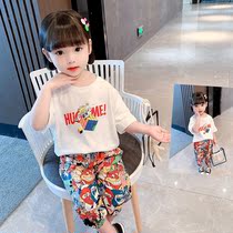Girls  summer clothes new suit 2021 childrens net celebrity Western style fashionable thin girls summer short-sleeved two-piece suit