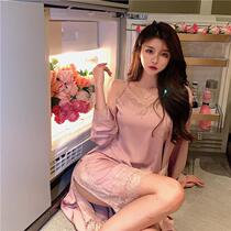  2021 spring and autumn new sexy feminine suspender night dress feminine temperament solid color outer robe two-piece home wear female trend