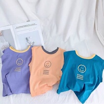 Western style children smiley face print sleeveless vest cotton thin top 2021 summer new boy fashion sweatshirt