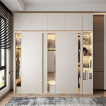 Sliding door wardrobe white modern minimalist small apartment bedroom Nordic whole sliding door wooden wardrobe