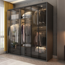Modern minimalist wardrobe sliding door home bedroom light luxury villa glass door cabinet sliding door smooth door wardrobe