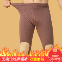 No trace warm pants mens large size plus velvet thickened wool patch knee pads plus fat extra long size trousers