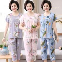 Cotton Silk Sleepwear Womens Summer Suit Two Sets Mother Summer Short Sleeve Home Clothing Middle Aged Summer Miansilk Pyjamas