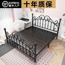 Iron bed double bed reinforcement thickened lunch break folding bed steel frame rental room bed economical iron art 1 meter 8 wide household