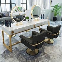 Net red light luxury photo studio dressing table with lamp dressing table Gallery perming table marble beauty salon double mirror