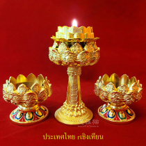 Thailand Buddha card features alloy copper lamp seat palace painted butter lamp candle base four-sided candlestick ornament lotus flower