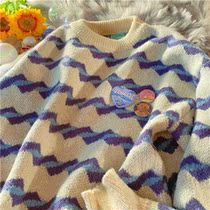 Striped pullover sweater salt girl men and women autumn and winter new loose casual loose thin couple knitwear trend
