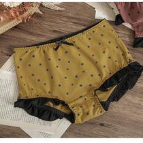 Pure cotton flat corner girl waist underwear polo point retro light ripe Japanese cute wooden ear waffle breifs female