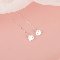 Small white rabbit ear line 2022 New wave minimis about small raising earholes Short cute Cute Temperament Earrings Woman Pure Silver