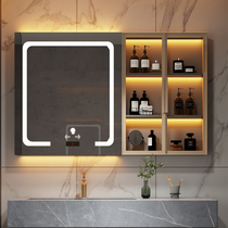  Light luxury smart bathroom induction mirror cabinet Toilet wall-mounted smart mirror storage mirror box Anti-fog LED makeup mirror
