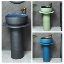 Modern simple column basin ceramic integrated washbasin household small apartment balcony outdoor floor-standing wash basin