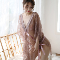 Sexy sleepwear woman 2022 New summer ultra-thin Fire hot and transparent tennis lace sleeping dress pure desire big code 200 catty