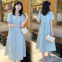 Pregnant woman floral dress summer thin section does not show belly cover-up age reduction sweet temperament small fresh summer dress skirt