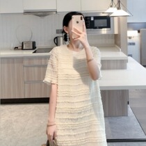 Pregnant women dress summer thin model 2021 new large size loose French gentle style lace pleated summer skirt