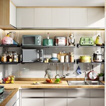Storage rack microwave oven wall-mounted shelf rack free kitchen perforated stainless steel wall shelf storage