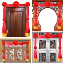~ Wedding gate decoration big red flower ball moving new home wedding room door flower unveiled silk red cloth embroidery
