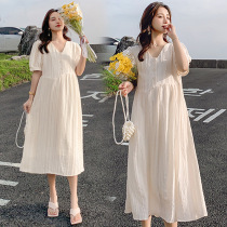 Pregnant woman summer dress temperament fashion foreign style summer medium and long Chiffon out nursing summer skirt