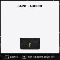 (Tanabata gift)YSL Yves Saint Laurent ladies MONOGRAM black glossy crocodile pattern leather mobile phone bag