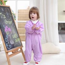 Thin subsection baby boy full-body anti-dirty one-piece hood baby waterproof open crotch crawl suit quick dry long sleeve anti-wear kha-clad