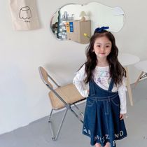 Autumn new mp same embroidered denim girl girl strap dress