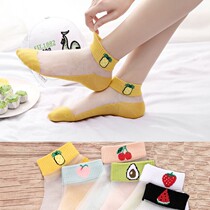 Spring and summer fruit womens socks children glass silk boat Socks invisible crystal silk socks Korean cute anti-hook silk socks