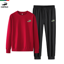 Cardile crocodile sports suit mens pure cotton sweater round neck long sleeve casual two-piece loose plus size dad suit