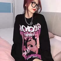 Long sleeve T-shirt female loose autumn Korean version of ins lazy wind cartoon printing students wild clothes