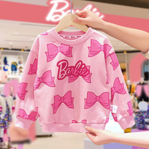 Barbie BARBIE Girl Pink Necropolis 2022 Girl Princess Blouse Spring Autumn Dress New Childrens Hooded Sweatshirt