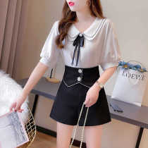 Small fragrance suit womens summer two-piece Western style doll collar shirt top fashion shorts a-line pants hot pants tide