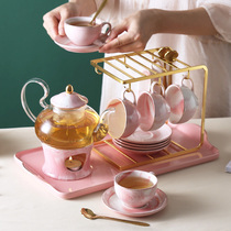 Nordic style boiled fruit tea flower teacup flower teapot set English afternoon tea tea set glass candle heating