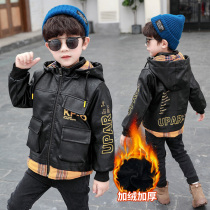Boy winter plus velvet leather jacket coat 2021 New Korean version of handsome children Boy Boy fashion tide windbreaker childrens clothing