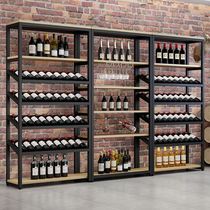 Wrought iron wine rack storage rack restaurant bar wine cabinet against wall floor glass cabinet display rack industrial wind