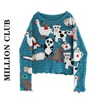 MILLION 2021 new small animal heavy industry sweater female design sense niche ancient autumn coat lazy wind