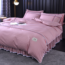 100% Cotton Bedspread Bed Dress Four Piece Set Simple Pure Color Cotton quilt cover Princess Style 1 8m Bedding European Style