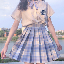 JK uniform summer student college style suit female school uniform short-sleeved ice cream JK grid skirt genuine pleated skirt