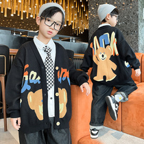 Boy cardiovert sweater 2021 New autumn clothing Knitted Jacket Loose big Boy Chauder Inn Wind Han Edition Thin