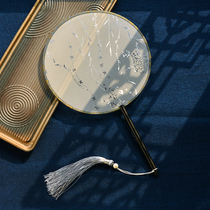 Hot stamping long handle Group fan translucent Hanfu cheongsam show palace fan ancient costume fan round fan Chinese style Chinese style ancient style