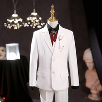 Boy Suit Set White Flower Boy Birthday Dress Childrens catwalk host Piano Performance Suit