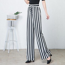 2020 Summer new pants womens loose black and white vertical stripes thin casual straight chiffon hanging high waist wide leg pants