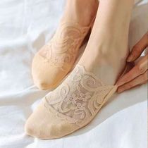 Lace Boat Socks Lady Light Mouth Invisible Socks Lady Spring Autumn Lace Cotton Bottom Socks Anti Slip Short Socks Short Cylinder Spring Summer Net Yarn