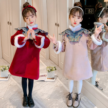 Hanfu girl cheongsam New Year dress winter Tang dress New Year festive clothes childrens clothing Cotton Court wind butterfly collar