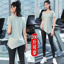 Thin large size loose sports suit womens gym morning running quick-drying clothes summer high waist running yoga clothes fat mm