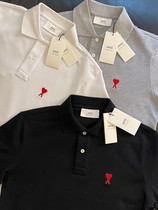 Experience ami POLO shirt short-sleeved male and female couples 2021 summer new embroidery small heart red heart loose cotton T-shirt