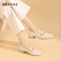 Daphne single shoes womens shoes 2022 new spring white coarse heels Inn wind small leather shoes women flat-bottomed Lefoe shoes women