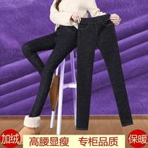 Elastic waist plus velvet jeans womens high waist in winter and warm new Korean slim tight with velvet leggings