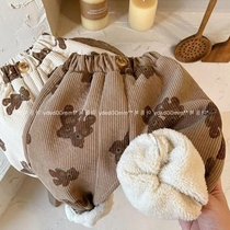 Autumn and winter new children's casual pants for boys and girls plus velvet Joker baby girl padded one velvet outside wear pants tide