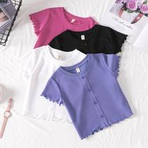 Summer new medium and large childrens short-sleeved T-shirt Childrens casual Western style loose swimsuit T-shirt half-sleeve short top