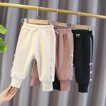 Autumn and winter New ~ girls leggings plus velvet padded casual pants warm waist pants children one velvet trousers