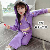 2021 autumn new girl suit Korean version of the childrens Western style sports suit swimsuit childrens casual three-piece suit