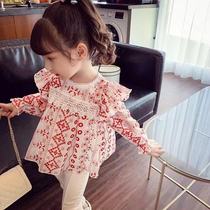 2021 autumn new girl shirt children family Foreign style lace shirt little girl long sleeve top tide